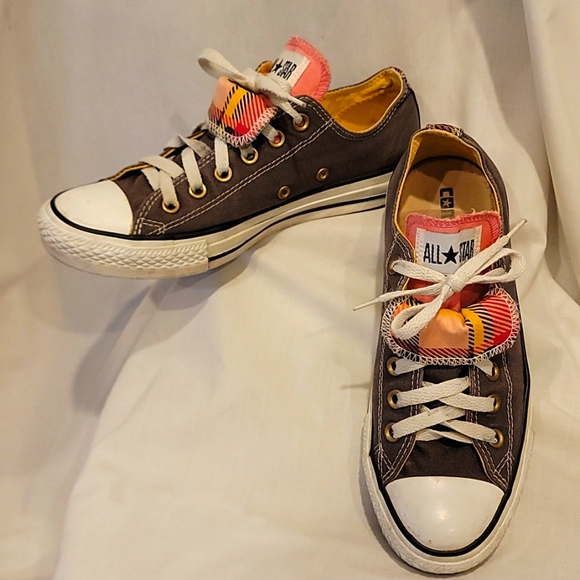 Converse Shoes - Converse Grey Allstar & Pink Plaid Accent